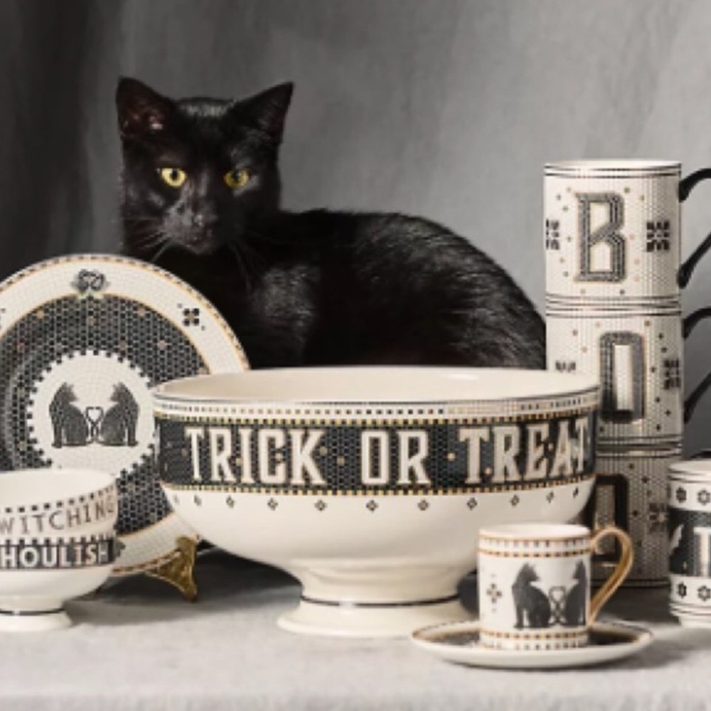 Anthropologie Bistro Tile Candy Bowl 24K Gold Decaled Stoneware Halloween NWT - Picture 6 of 14